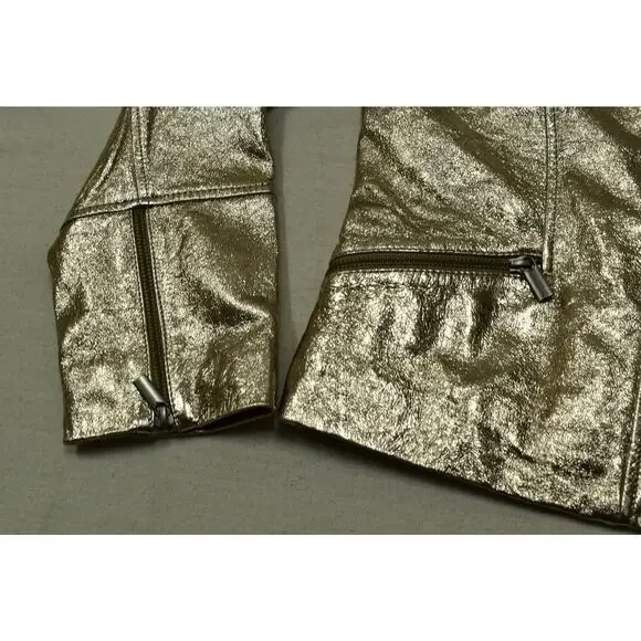 White House Black Market Champagne Metallic Leather Moto Jacket Size XL New - Picture 5 of 8
